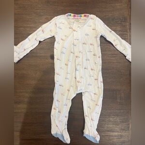 Magnetic Me White Baby Footie with Colorful Vehicle Print | 3-6M